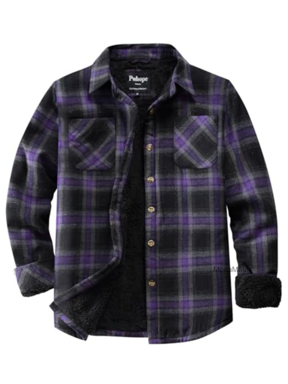 Sherpa Lined Fleece Plaid Flannel Shirt Jacket Button Down Womens